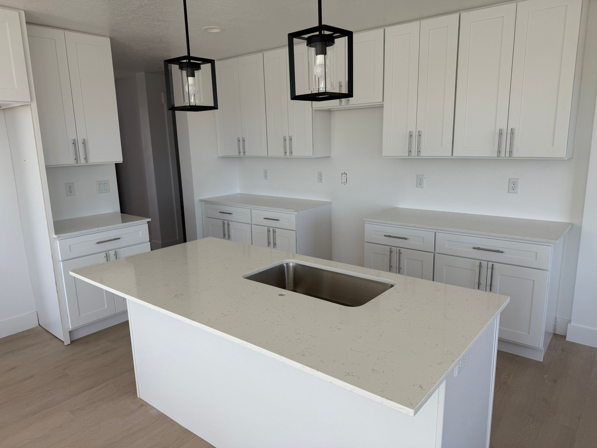 Double sink with marble countertop